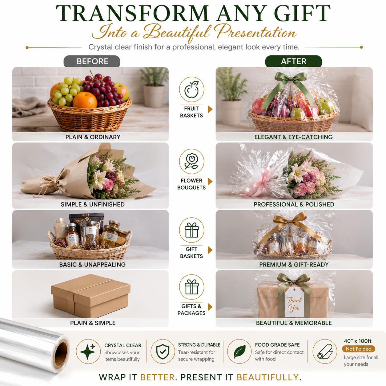 Party decorations and crafts using long 100 ft cellophane wrap
