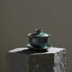 Longquan porcelain gaiwan in deep black glaze