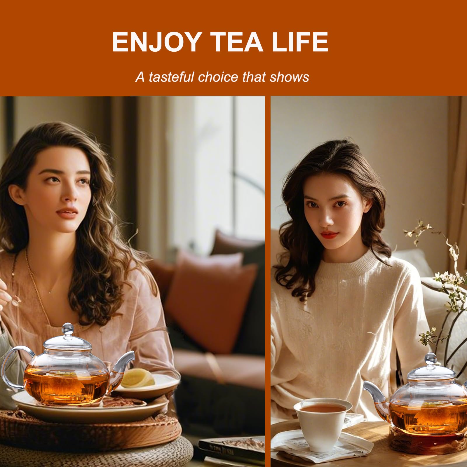 Clear teapot for blooming and loose leaf tea