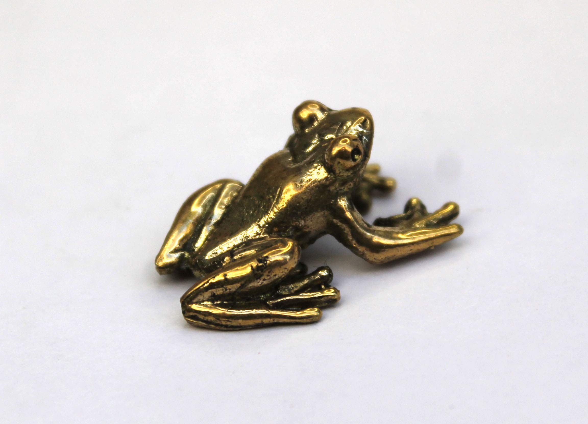 Lost wax cast brass frog figurine