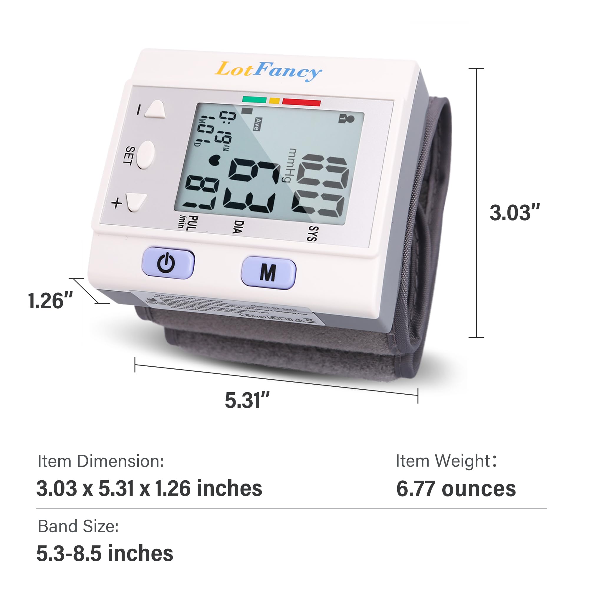 Lightweight wrist BP monitor with adjustable cuff