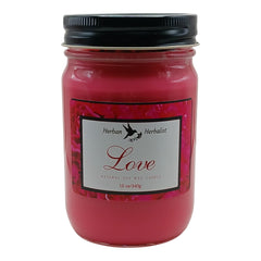 Love 12 oz Soy Wax Candle Rose Fragrance in glass jar by Herban Herbalist