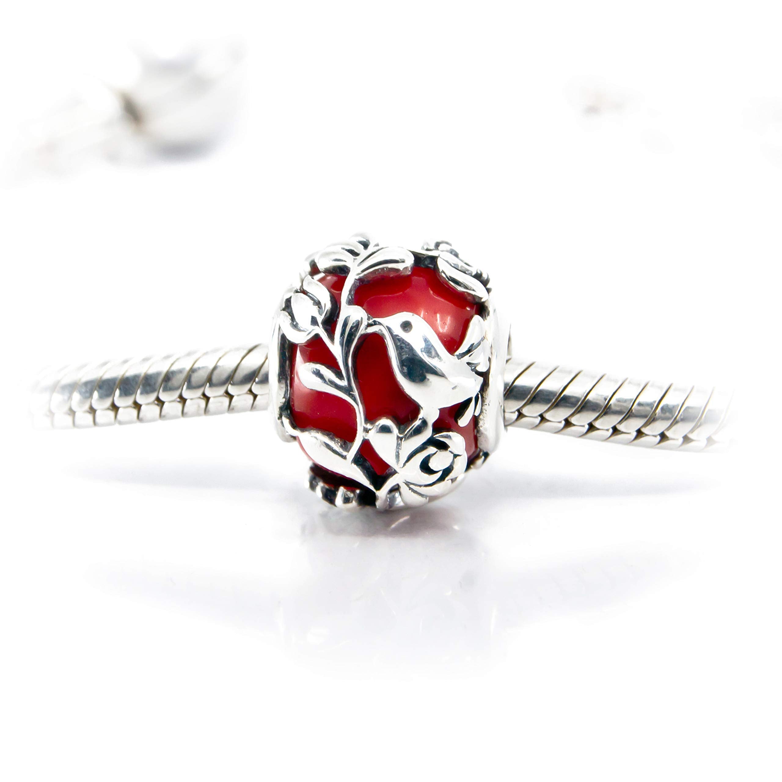Sterling Silver 925 charm bead with red Murano glass