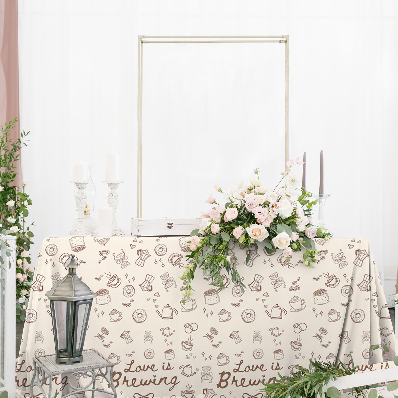 love is brewing coffee and donut pattern tablecloth