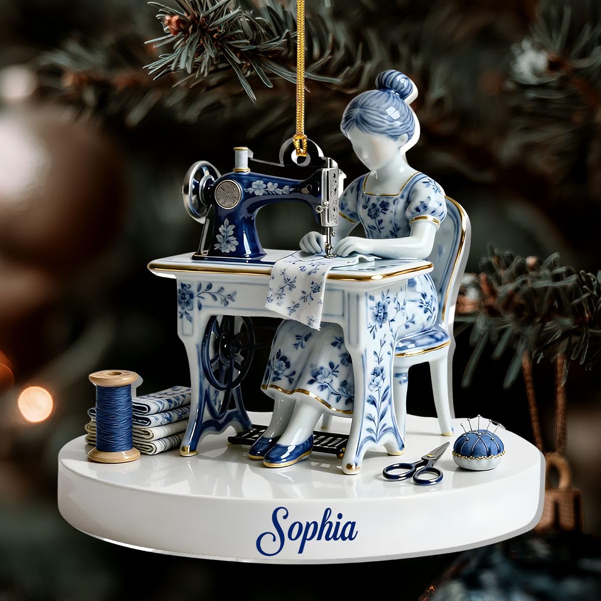 Gift-ready personalized acrylic ornament by Love Sewing
