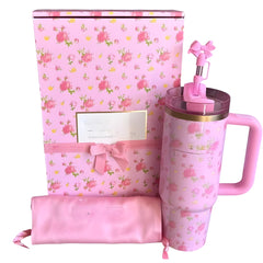 Love Shack Fancy Quencher Tumbler 40 oz pink with handle and box