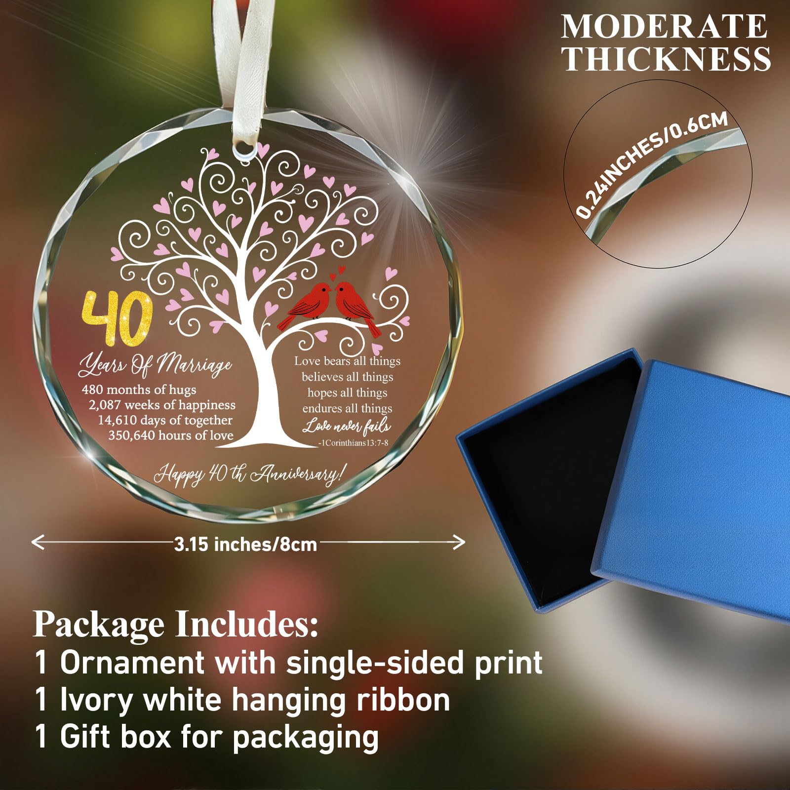 Love Tree Birds Bible Verse ornament in premium glass