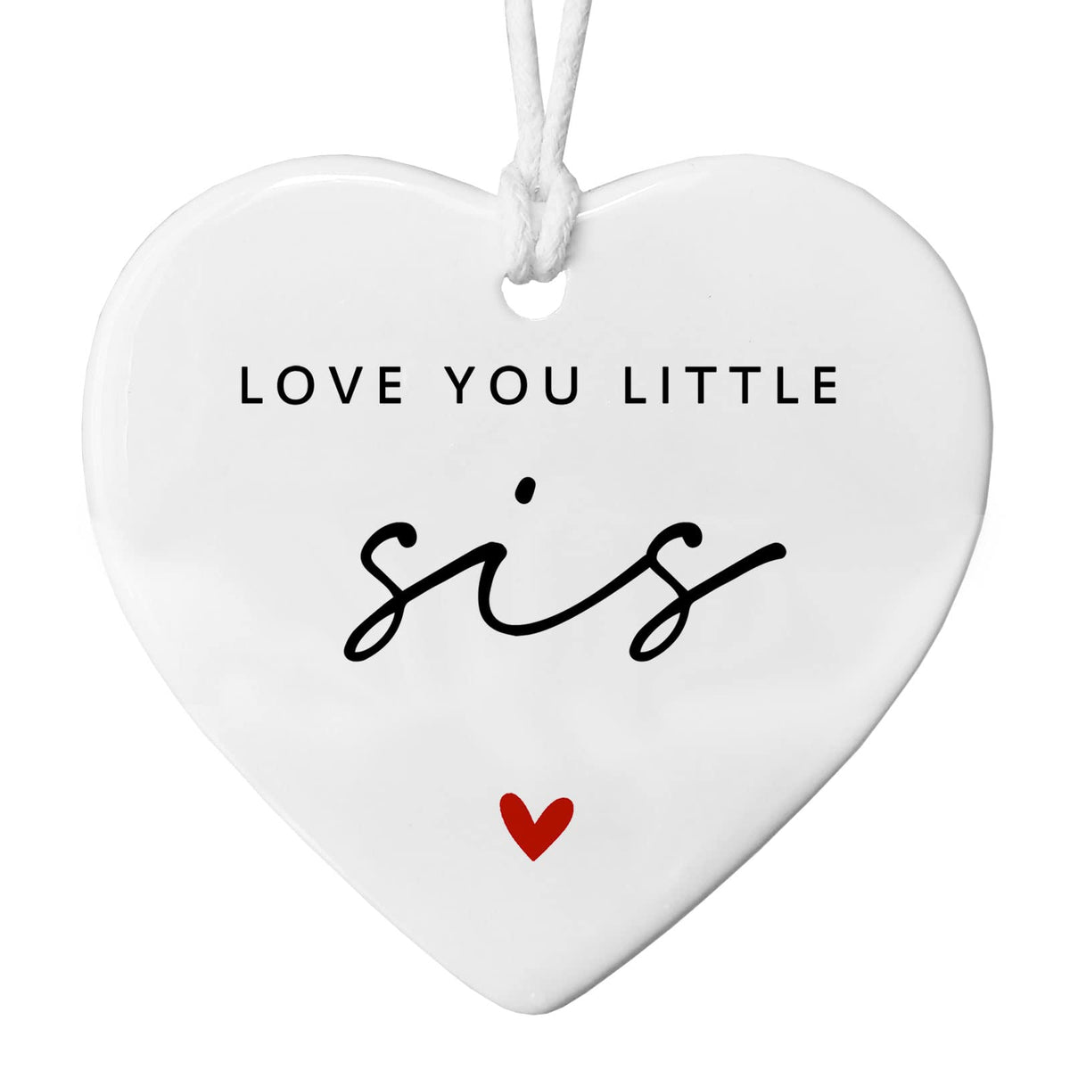 Love You Little Sister Gift white heart ceramic ornament 3 inch