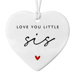 Love You Little Sister Gift white heart ceramic ornament 3 inch