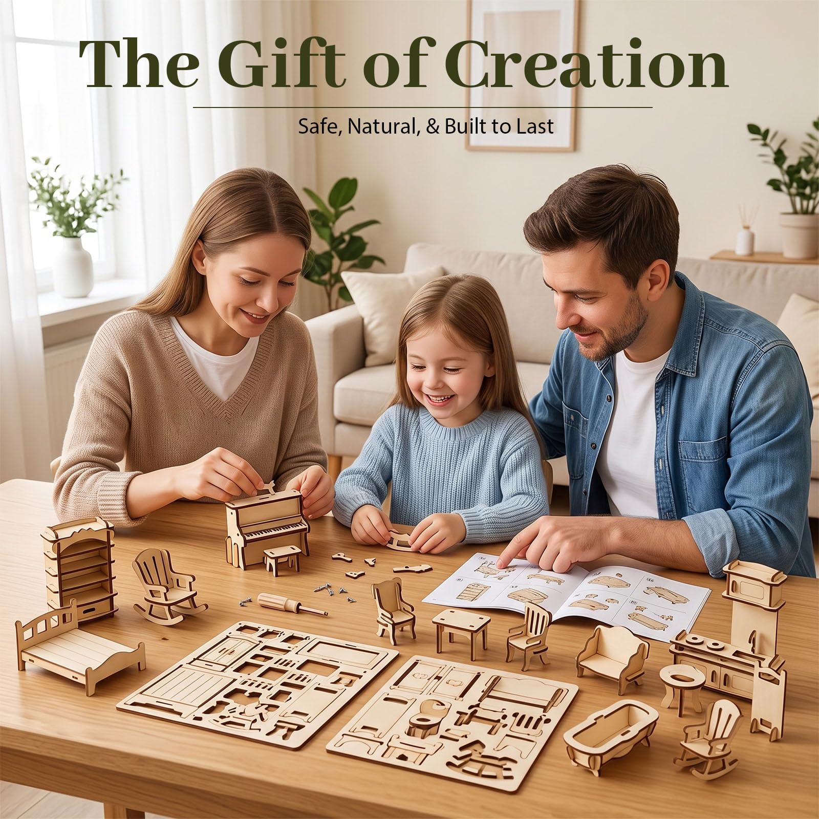 34-piece dollhouse furniture set for STEM learning and play