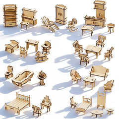 LOVEINUSA 34PCS Wooden Dollhouse Furniture Set 1-20 scale living room pieces