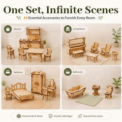 LOVEINUSA 34PCS Wooden Dollhouse Furniture Set 1-20 scale bathroom pieces