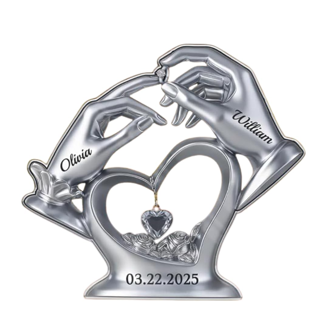 Love’s Perfect Match custom acrylic plaque with 2D couple hands