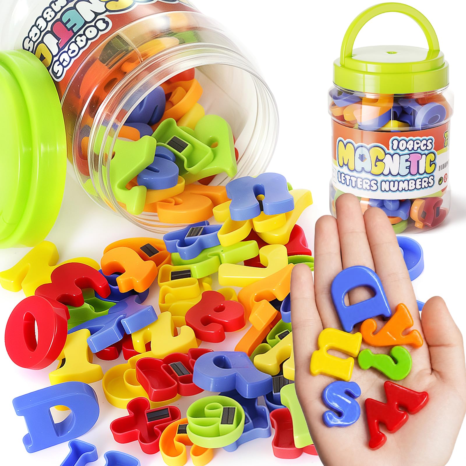 LovesTown 104 PCS Magnetic Letters Numbers fridge magnets set with storage bucket