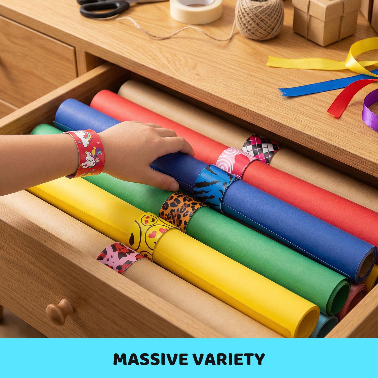 Colorful designs like smile faces hearts galaxy and unicorns