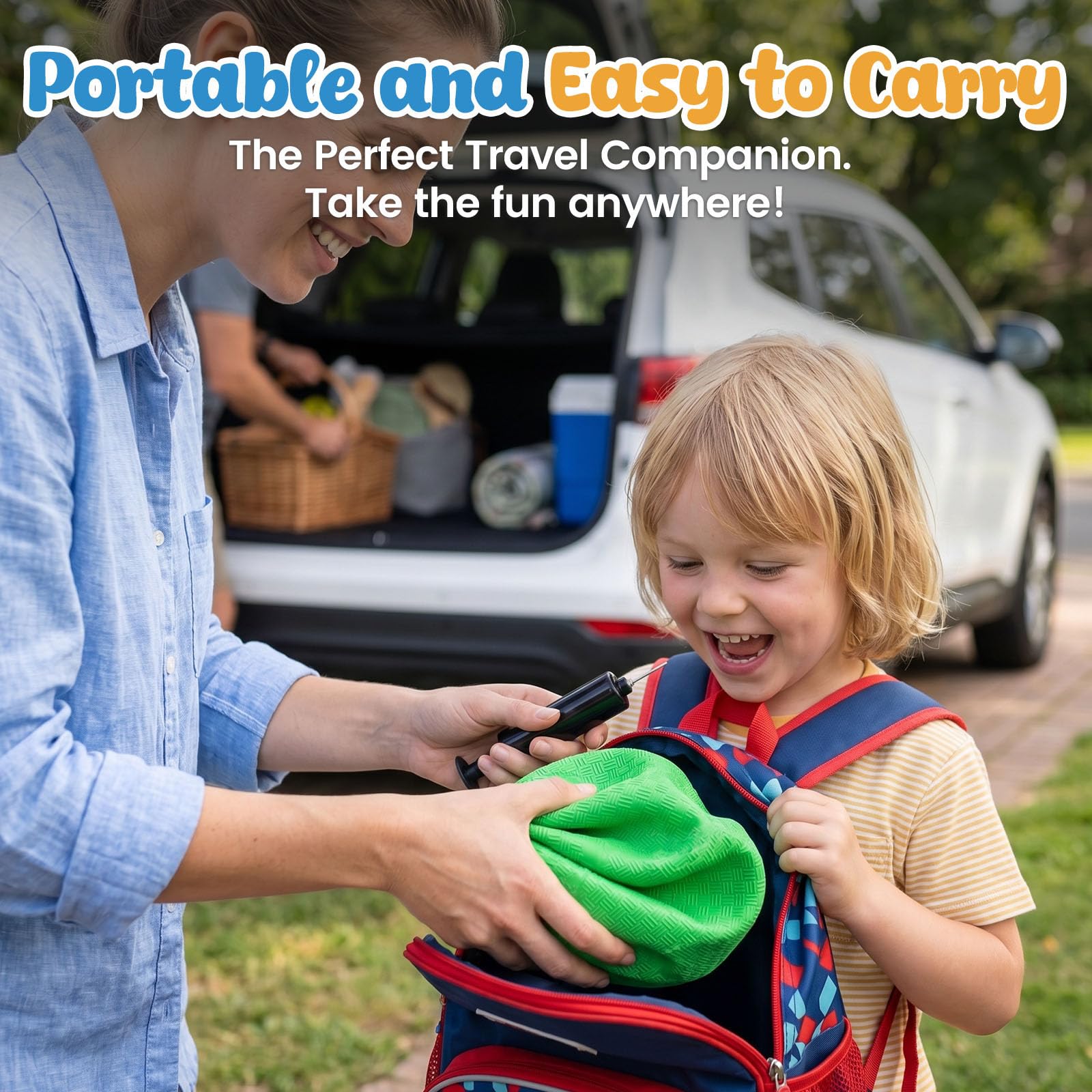 Ball deflates for easy transport