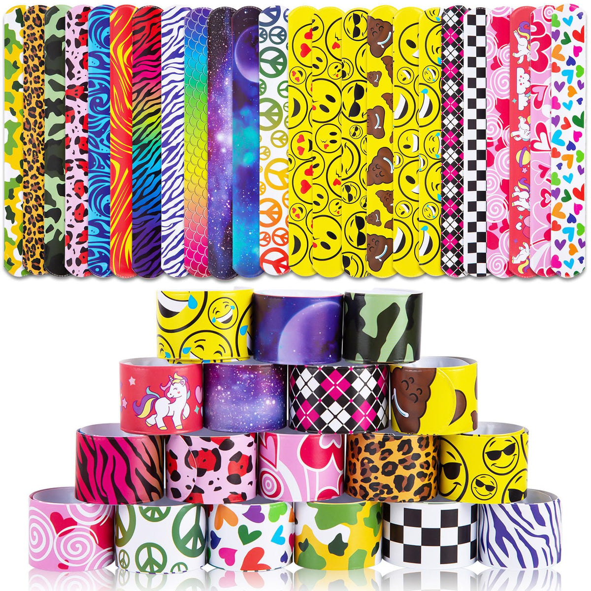 LovesTown slap bracelets for kids 48 piece bulk set