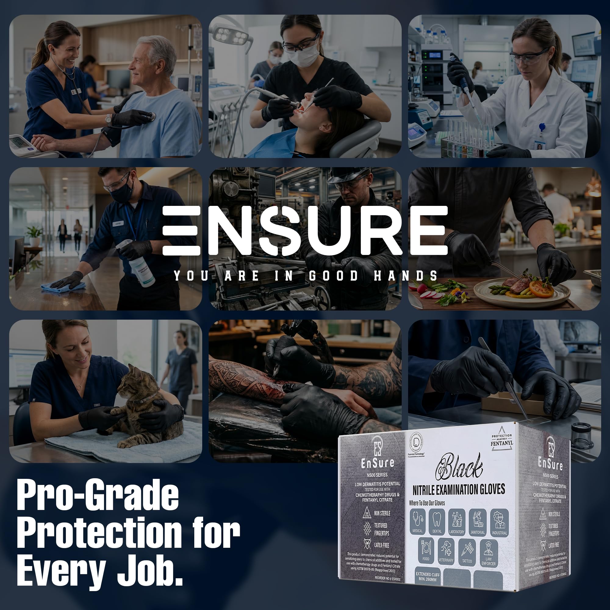 Extended 10.5 inch cuff nitrile gloves with textured fingertips