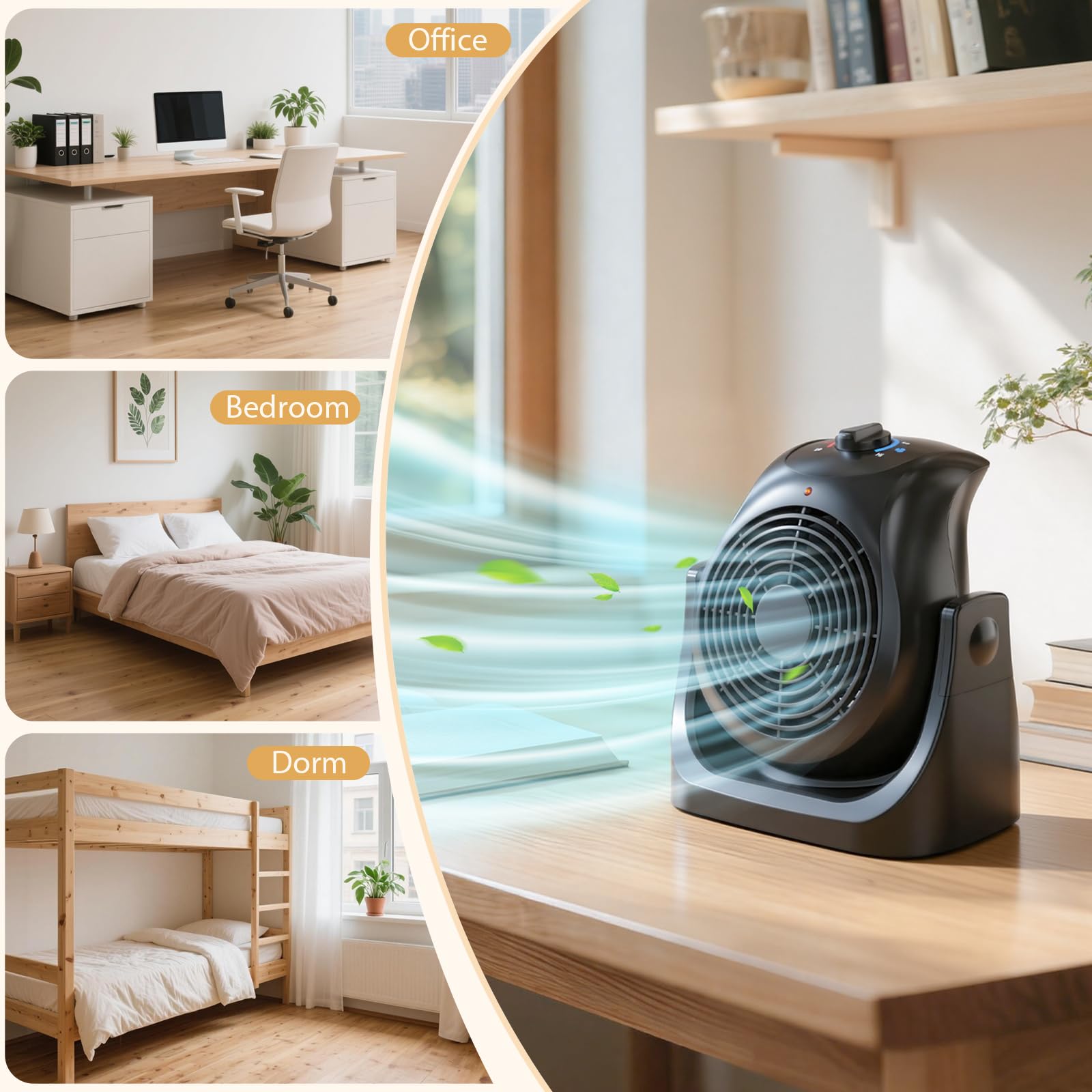 compact desk heater and fan for bedroom