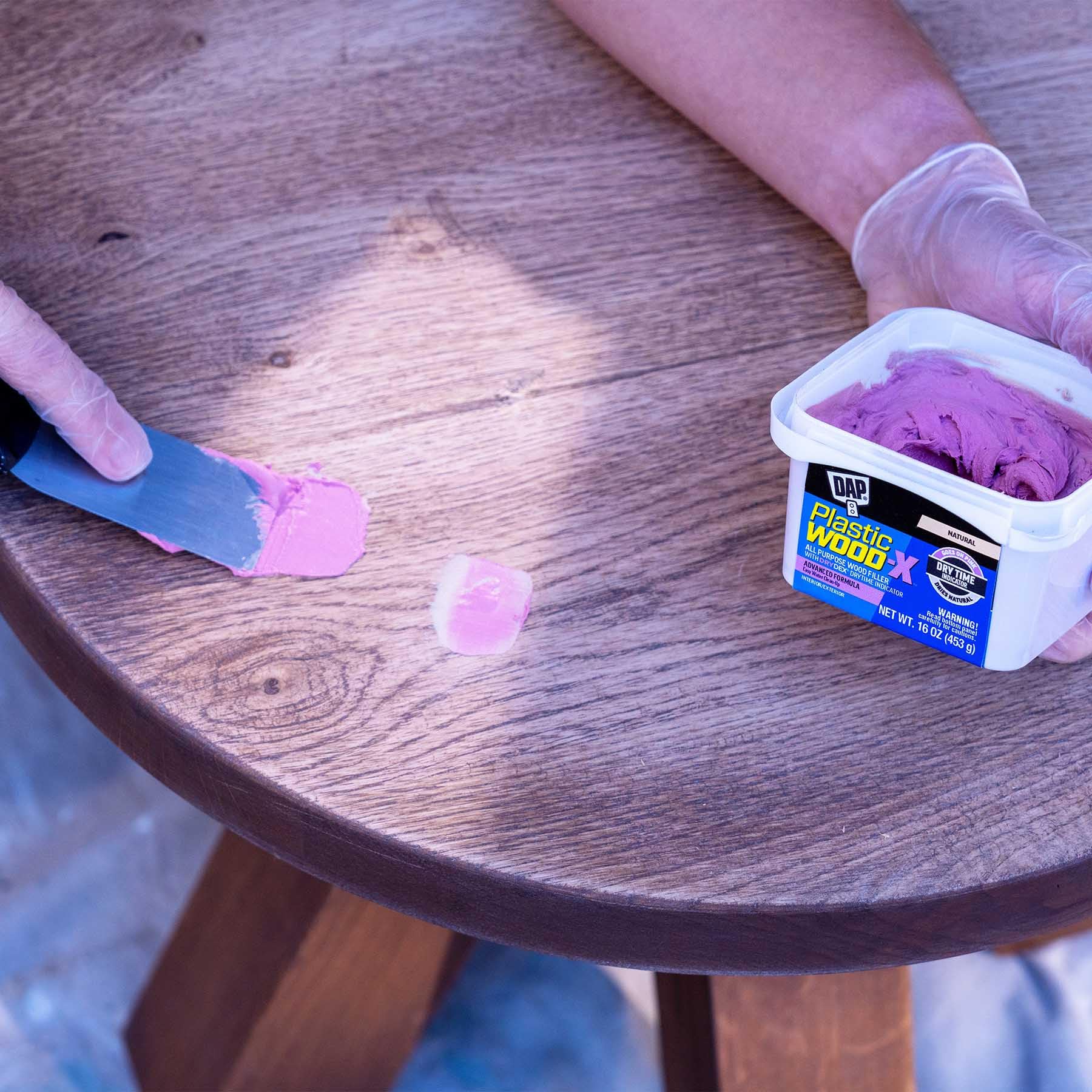 Deep fills up to 1/4 inch and over with DAP Plastic Wood-X filler