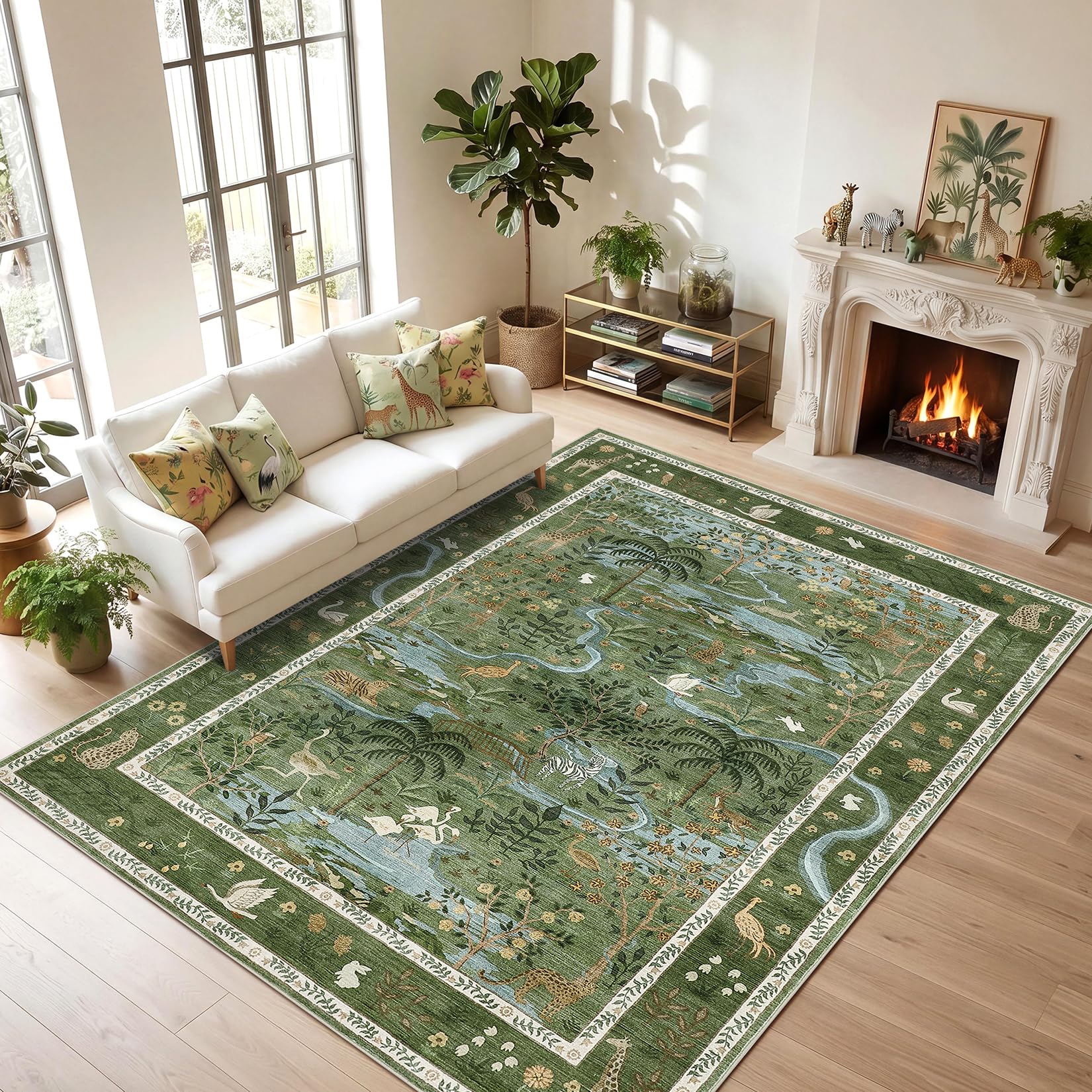 Low pile area rug forest theme for high traffic spaces