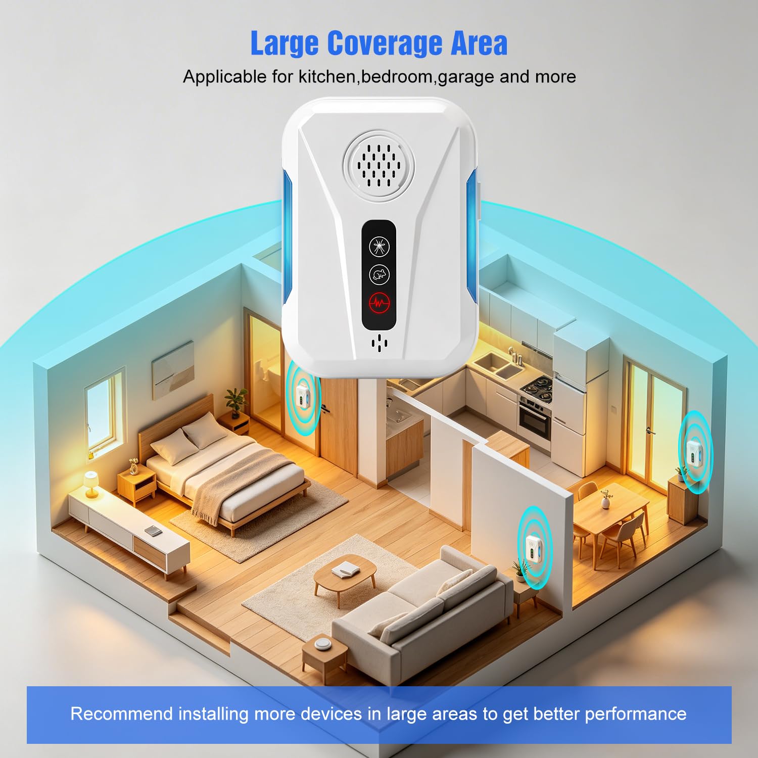 Frequency range 19kHz to 65kHz for ultrasonic pest control