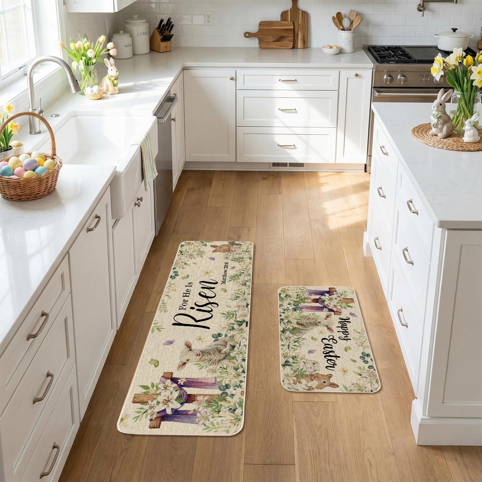 Moutina Easter Cross Decor Kitchen Rug 17x47