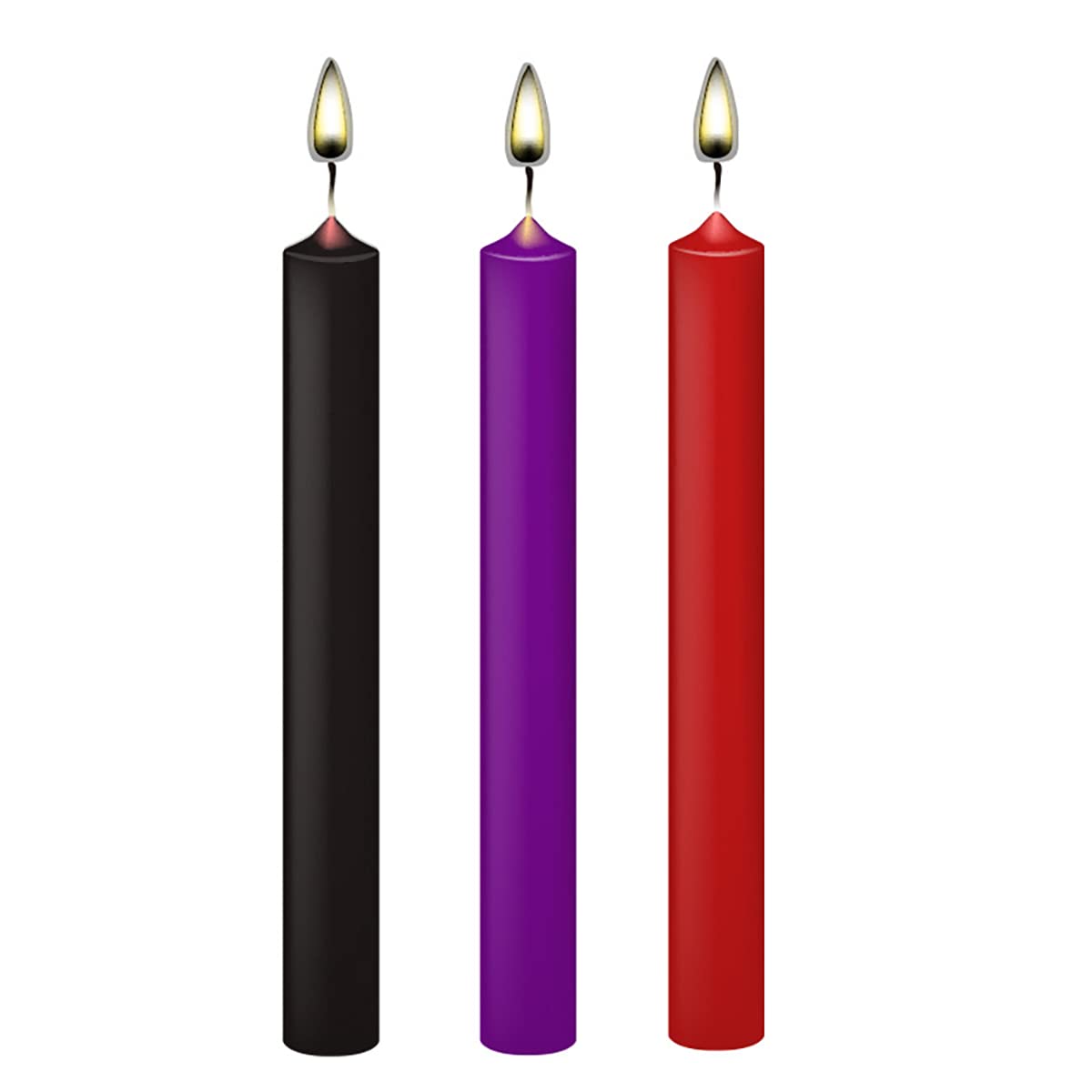Three-pack of Low Temperature Candles in black purple and red