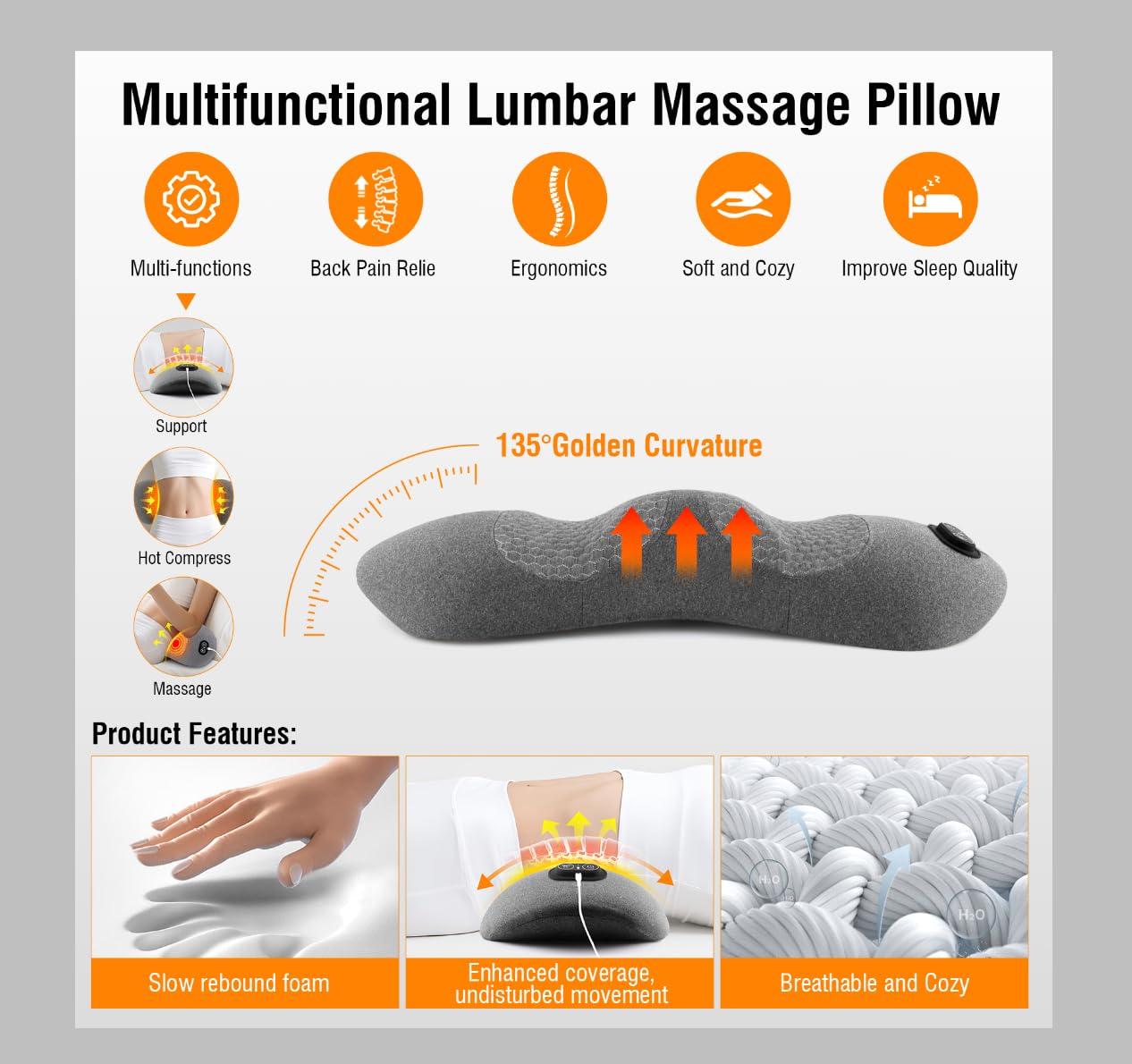 Lower back massager showing heat and massage modes
