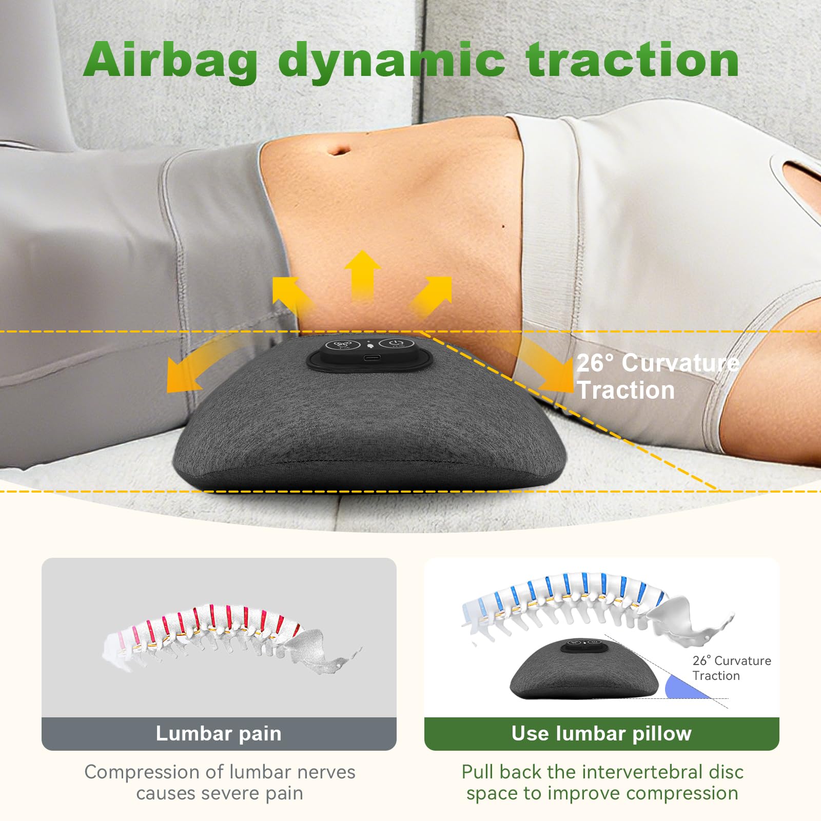 Lower back pillow with heat therapy close up