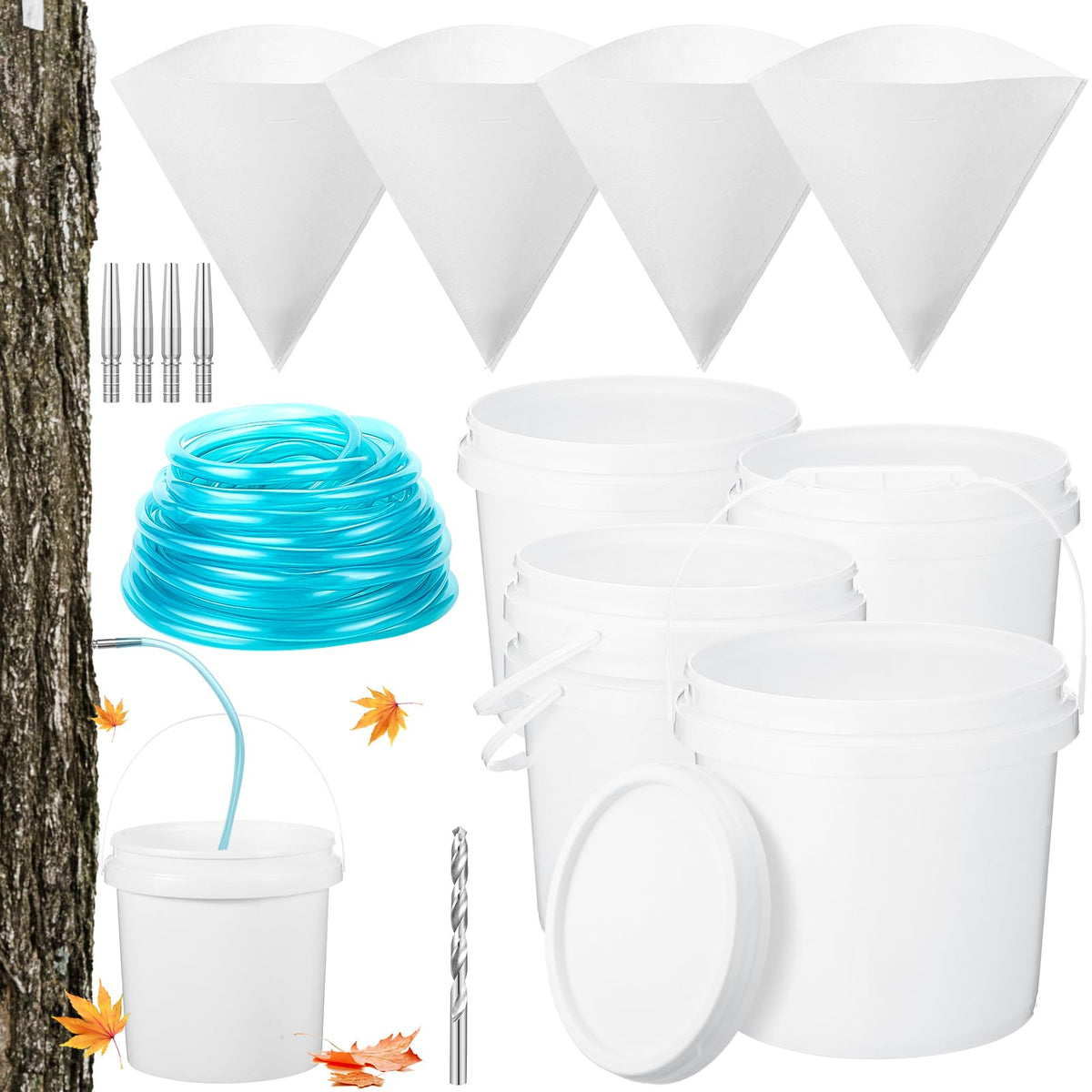 LOYIM maple syrup tapping kit with 4 buckets and lids