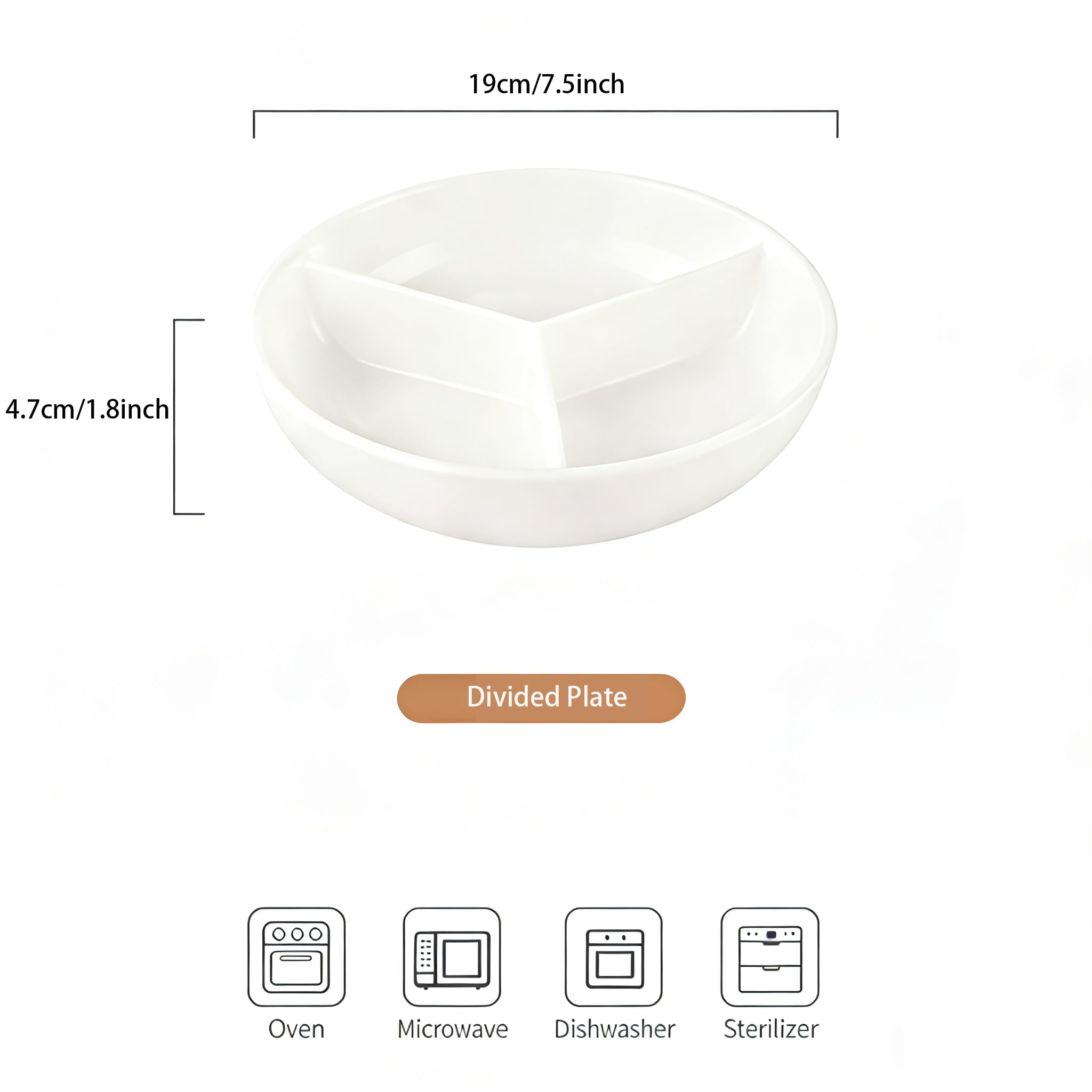 White Loymokinar divided plate 3 compartments for meals
