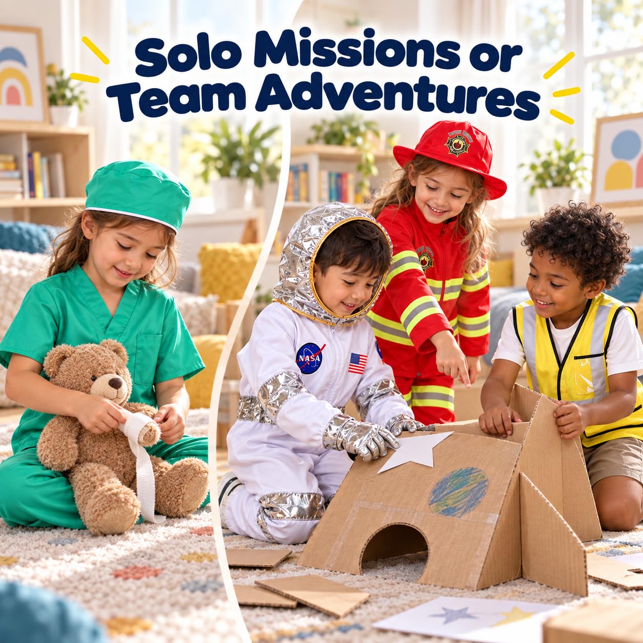 Children playing with LOYO dress up clothes at home