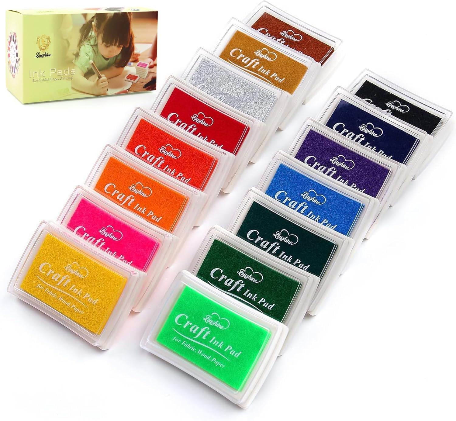Lsushine 15 colors craft ink pads set with sizes 2.36 x 1.5 inches each