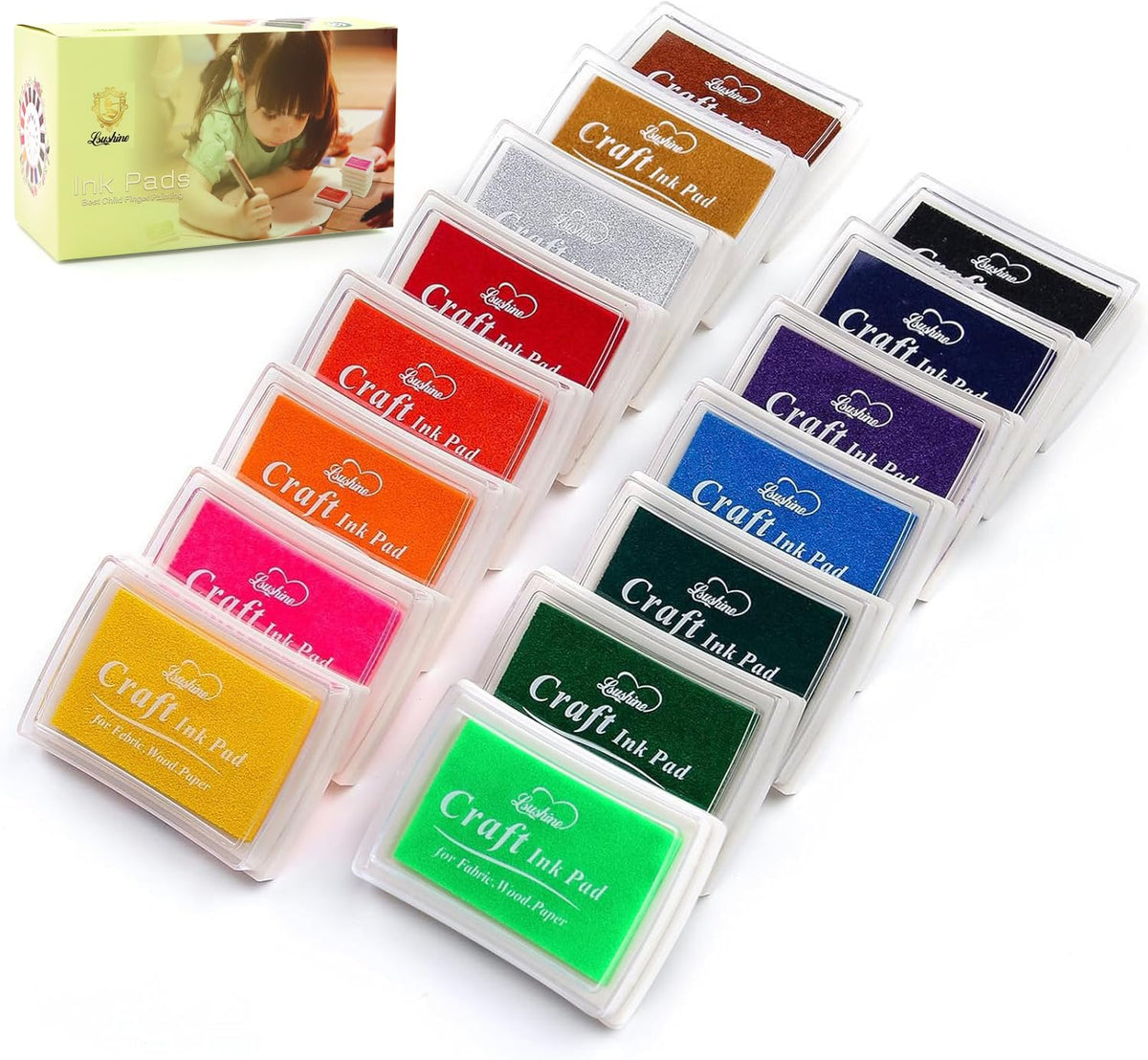 Lsushine 15 colors craft ink pads set with sizes 2.36 x 1.5 inches each