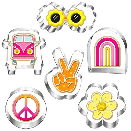 LUBTOSMN six piece groovy cookie cutter set with VW Van and other shapes