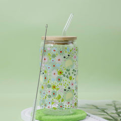 16oz frog-pattern glass with straw and accessories