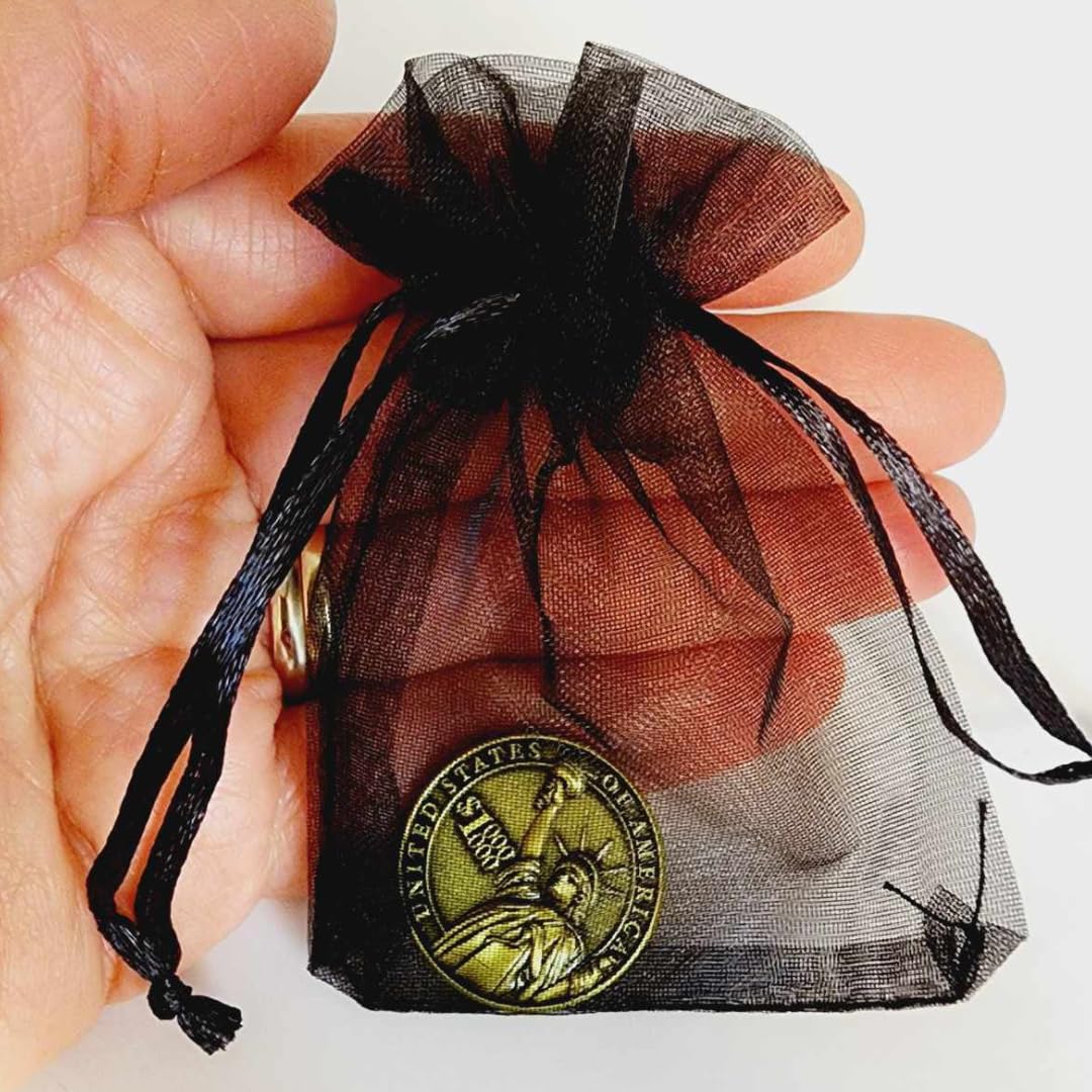 Lucky coin wallet amulet two sided detail