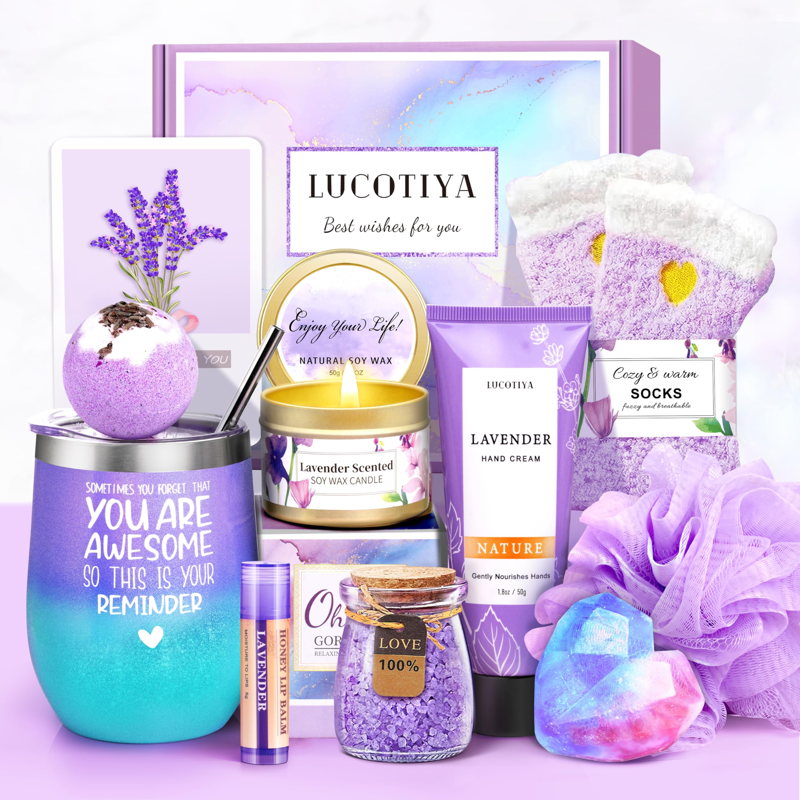 LUCOTIYA gifts for women basket seven items purple packaging