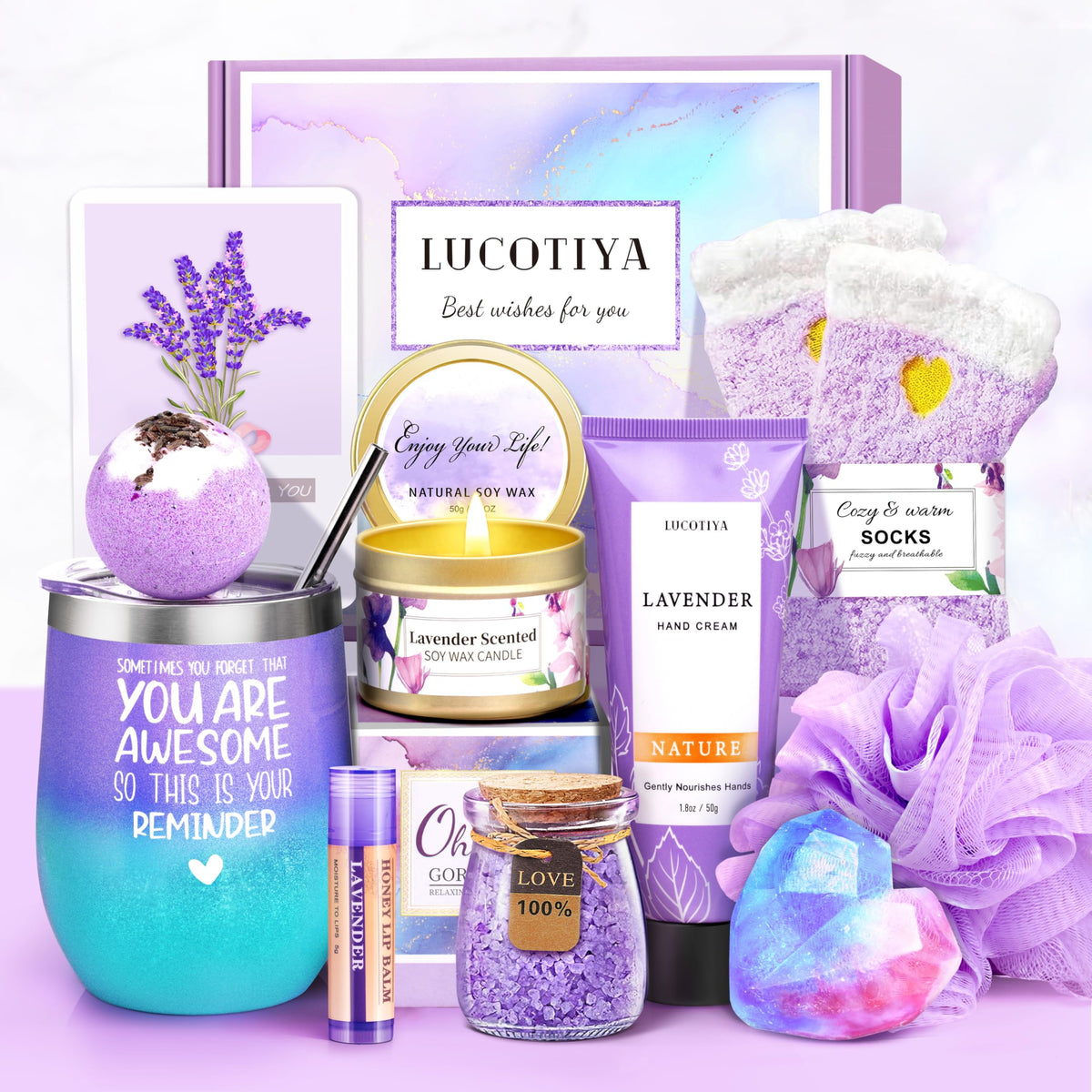LUCOTIYA gifts for women basket seven items purple packaging