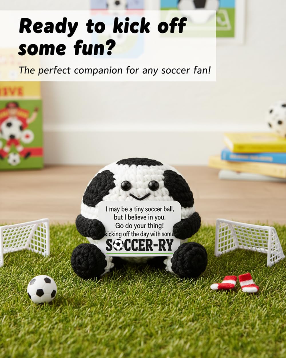 Soccer themed gift doll with pun sign for colleagues and fans