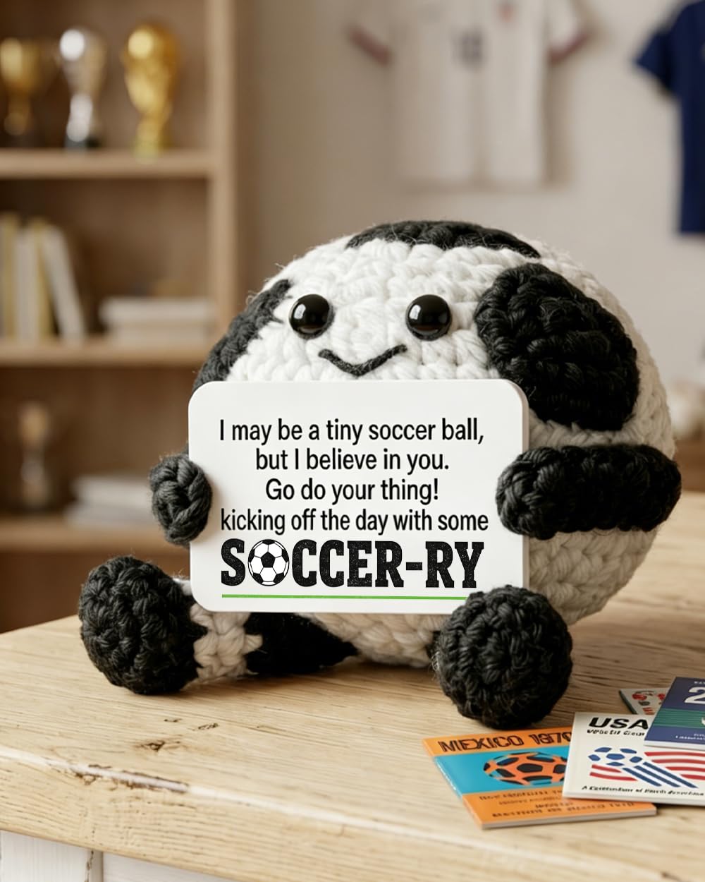 Premium handcrafted cotton yarn crochet soccer ball keepsake