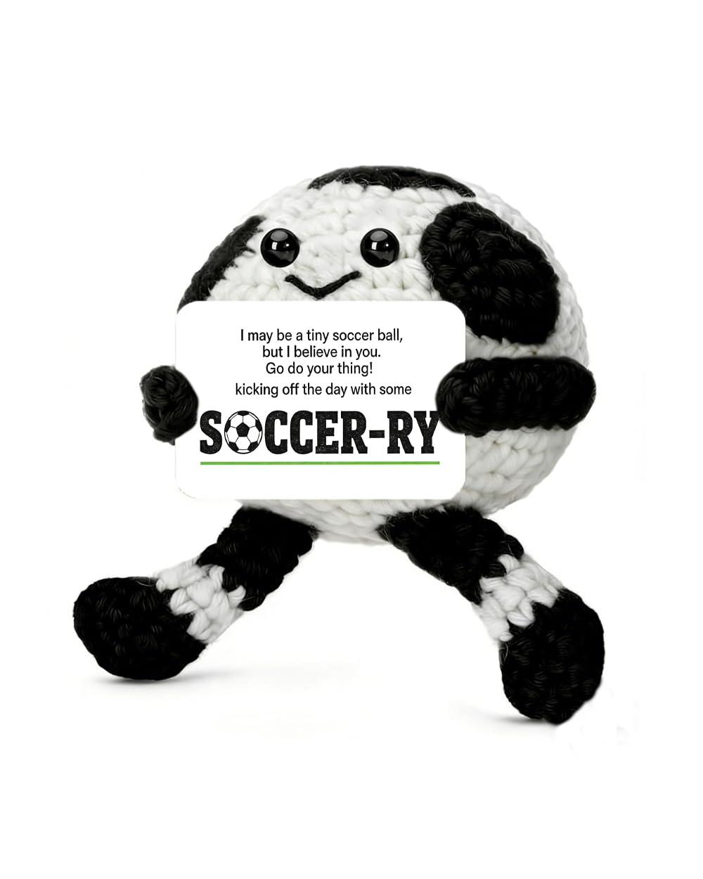 Lucreign emotional support soccer ball crochet doll on desk