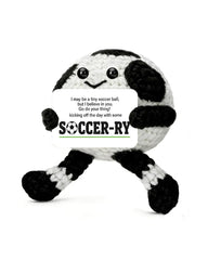Lucreign emotional support soccer ball crochet doll on desk