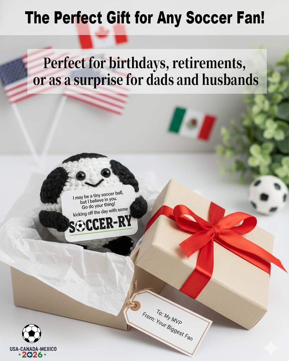 Inspirational message card included with Lucreign soccer ball doll