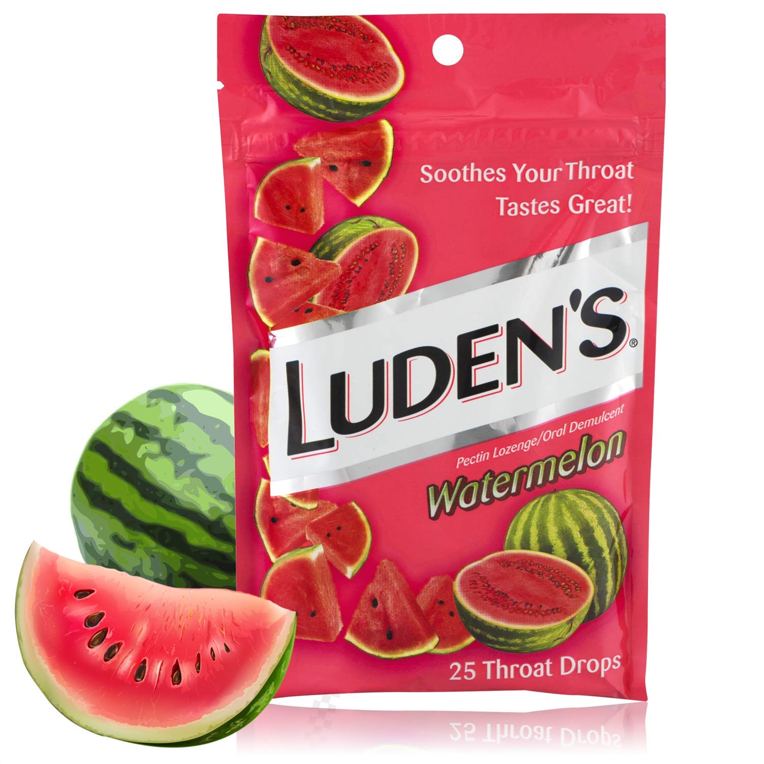 Three-pack packaging for Luden's Watermelon Throat Drops