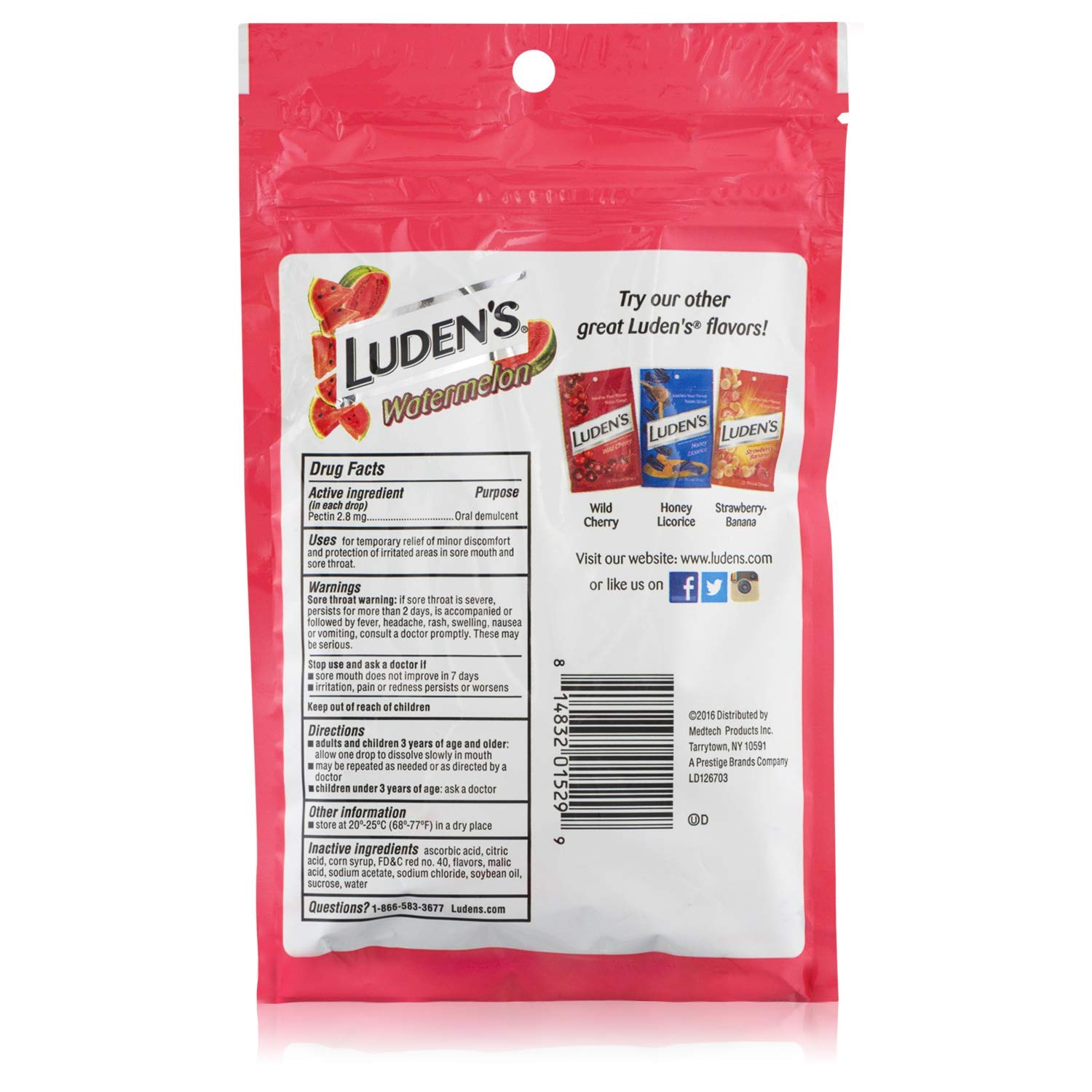 Individually wrapped Luden's Watermelon Throat Drops lozenges