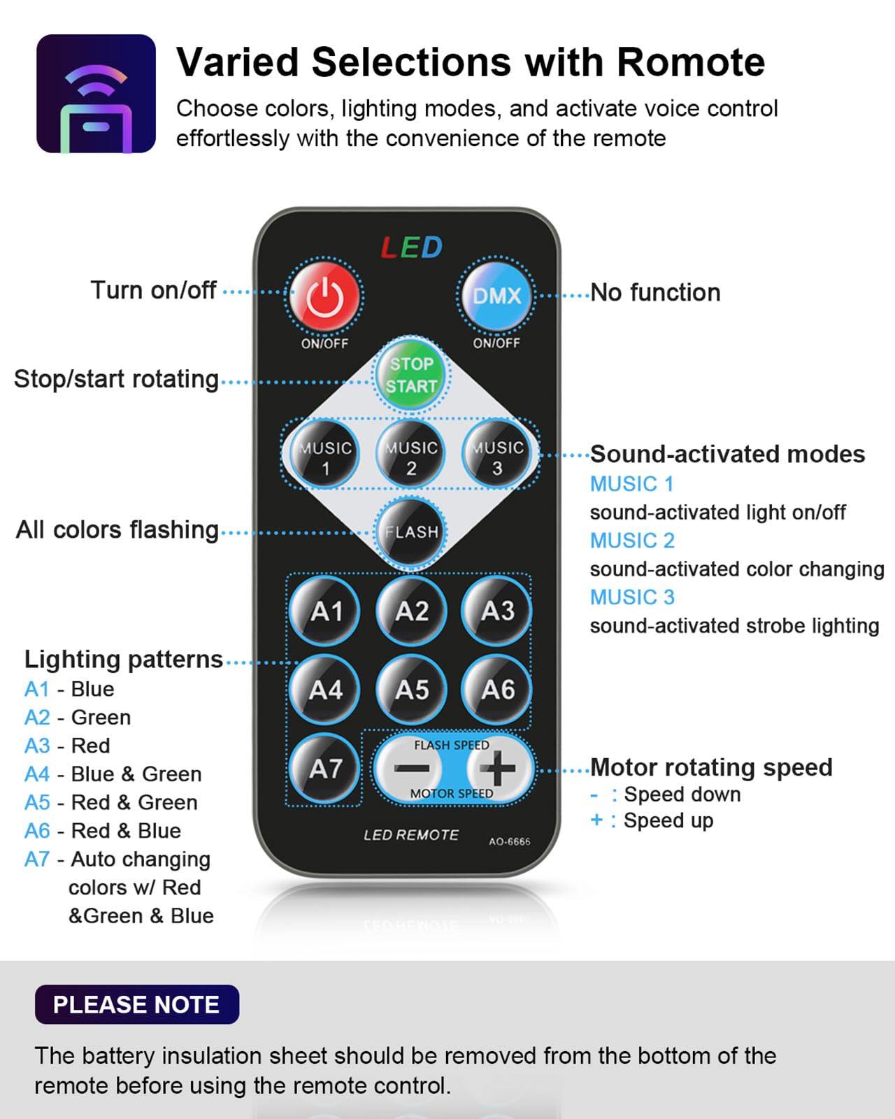 Remote control for Luditek party lights color modes