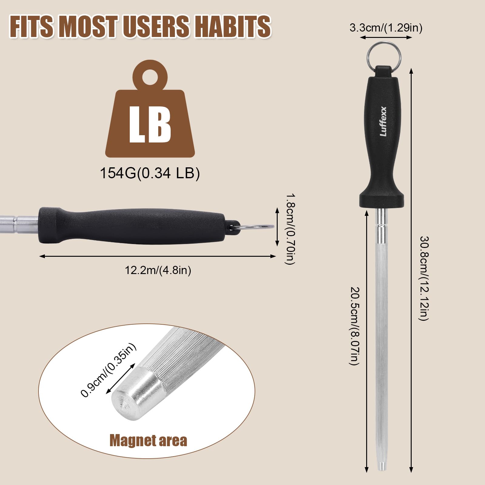 Luffexx professional sharpening rod with hook for hanging storage