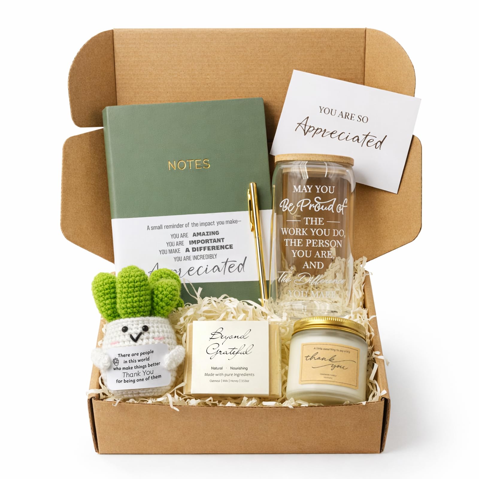 LUICONMO thank you gifts set with glass cup notebook and card